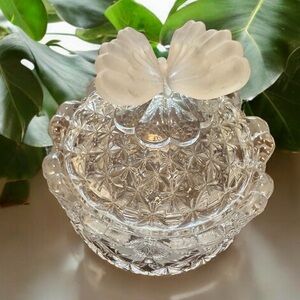 Bohemia Czech Republic Lead Crystal Butterfly Lidded Candy Dish